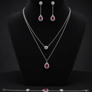 Scarlet Teardrop Layered Necklace & Earring Set