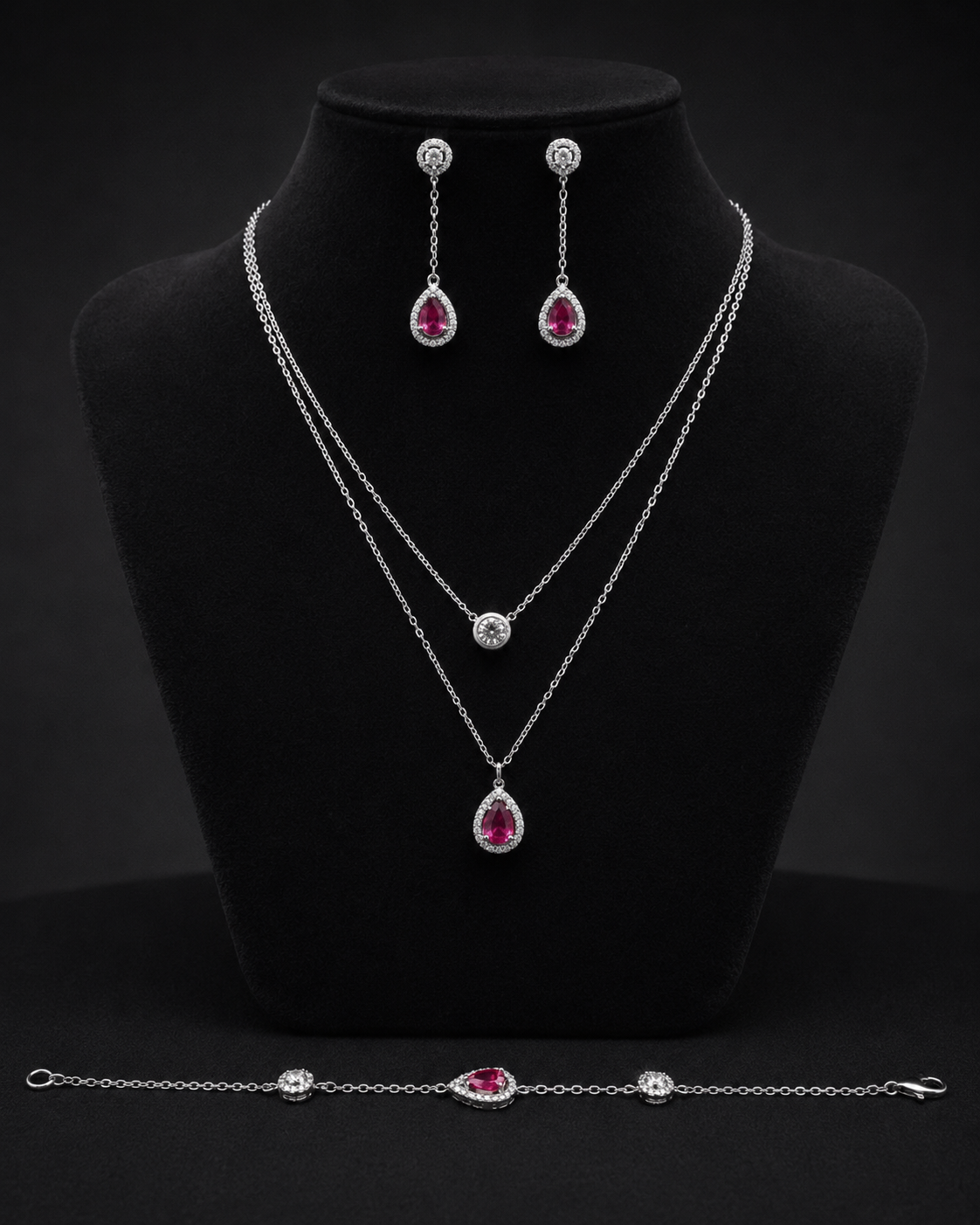 Scarlet Teardrop Layered Necklace & Earring Set