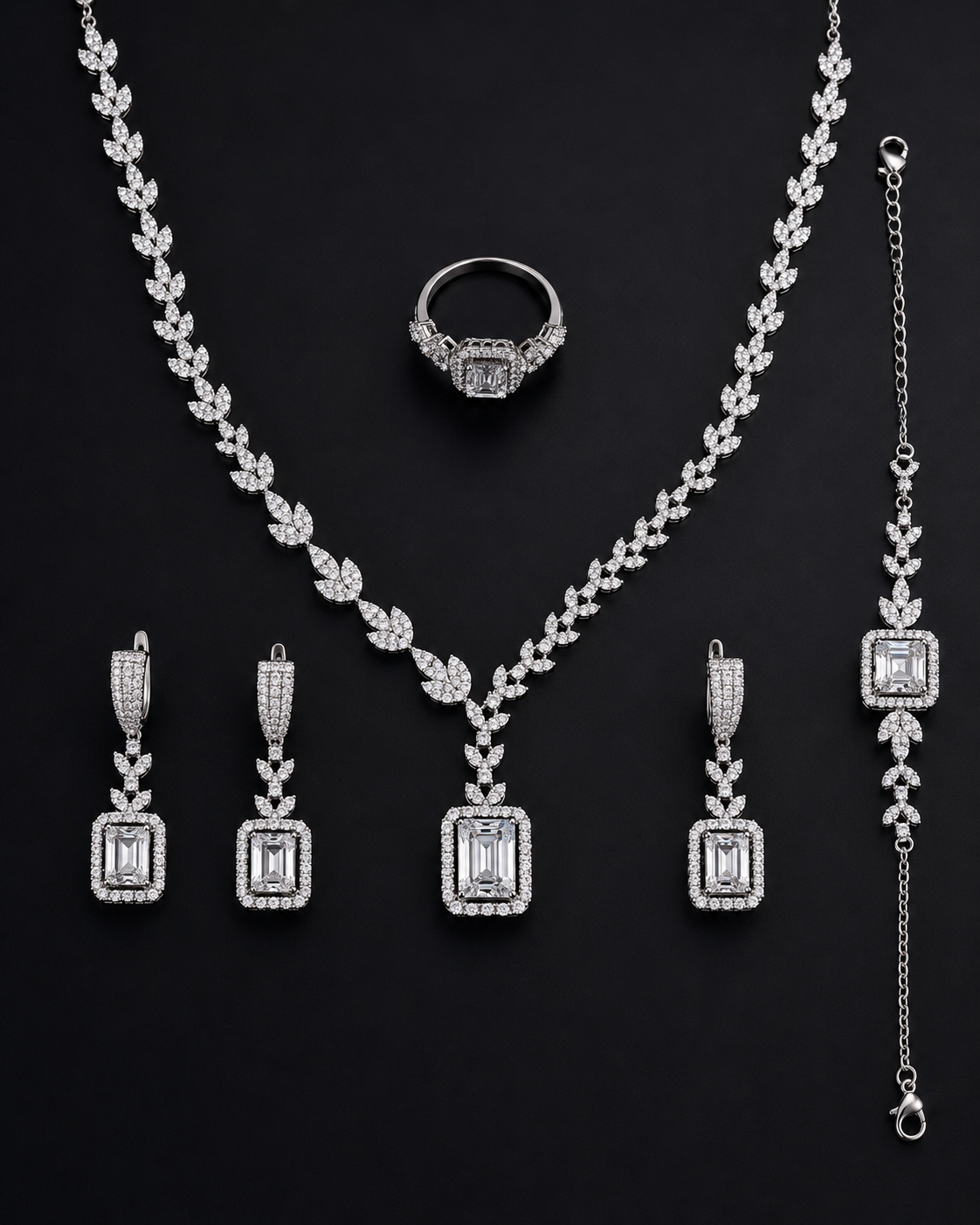 Classic Emerald-Cut Crystal Statement Set