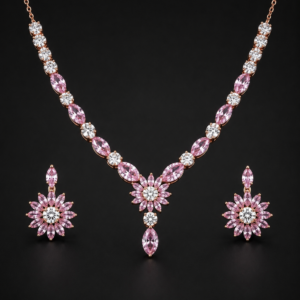 Pink Blossom Floral Necklace Set