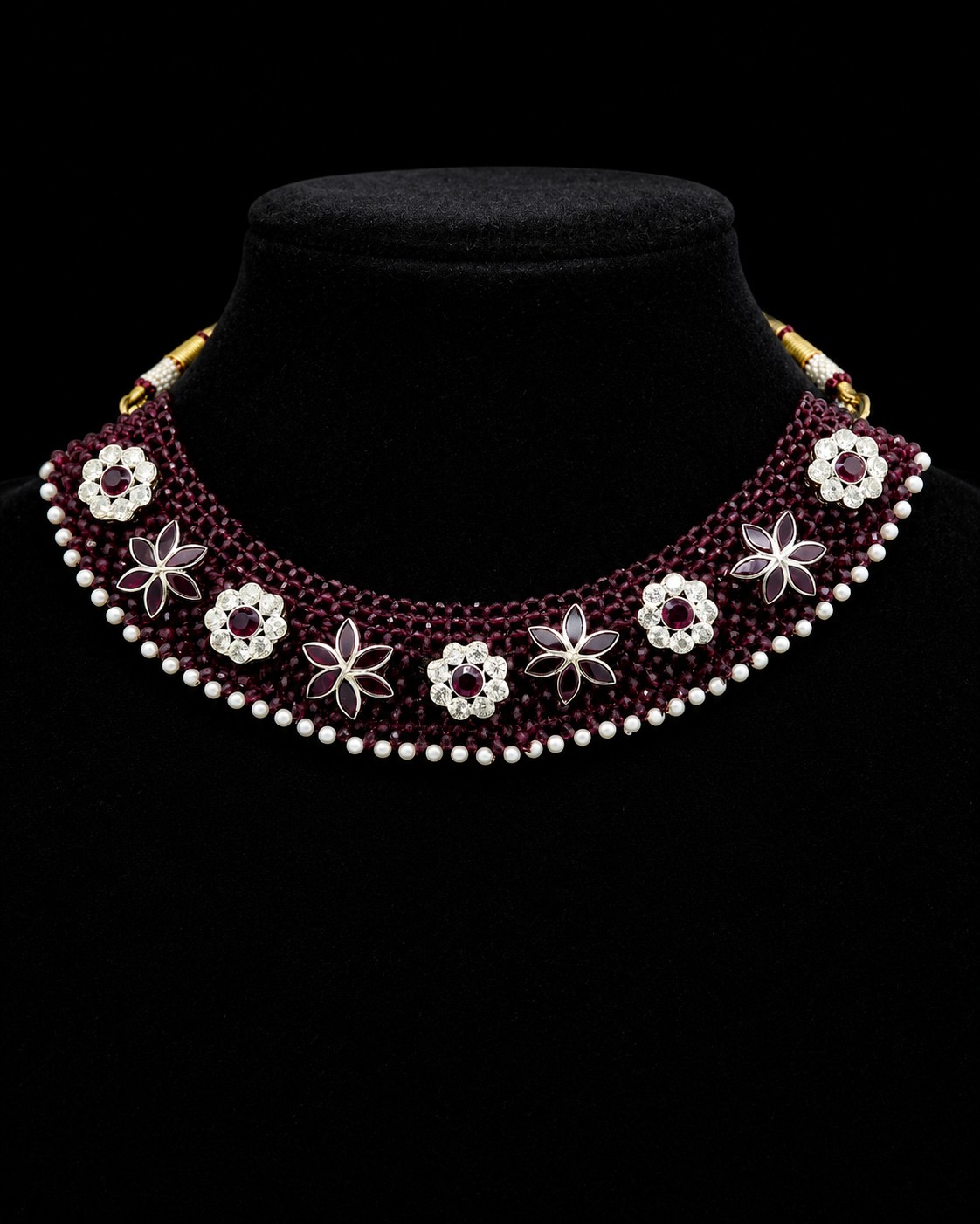 Ruby Bloom Floral Beaded Choker Necklace