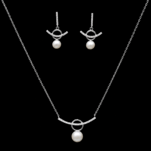 Silver Arc Pearl Pendant Set