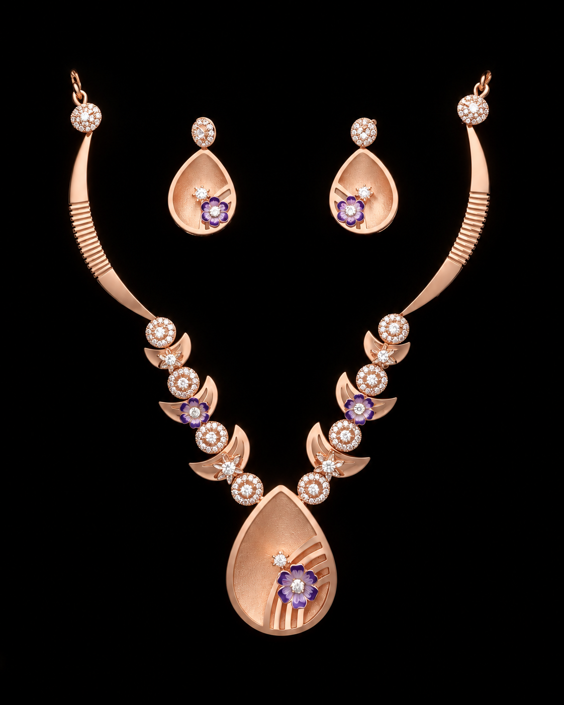 Violet Bloom Frosted Teardrop Necklace Set