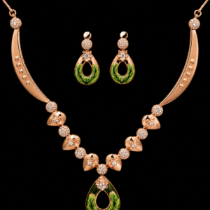 Enamelled Olive Green Teardrop Leaf Set