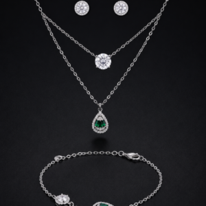 Emerald Teardrop Layered Jewellery Set