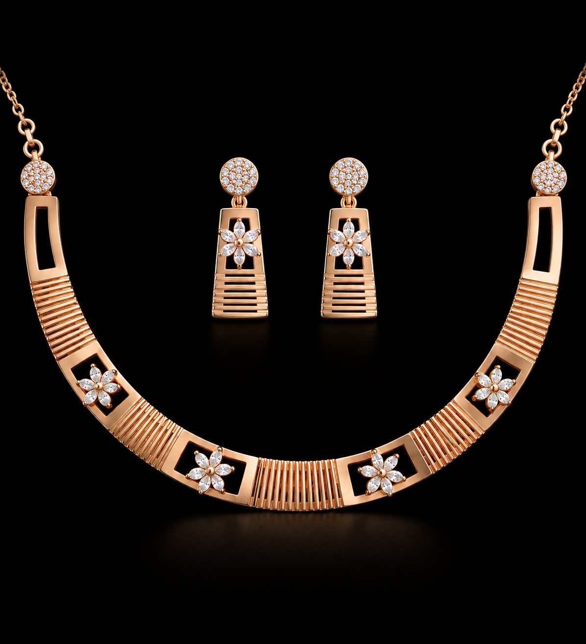 Rose Gold Textured Floral Rigid Collar Set
