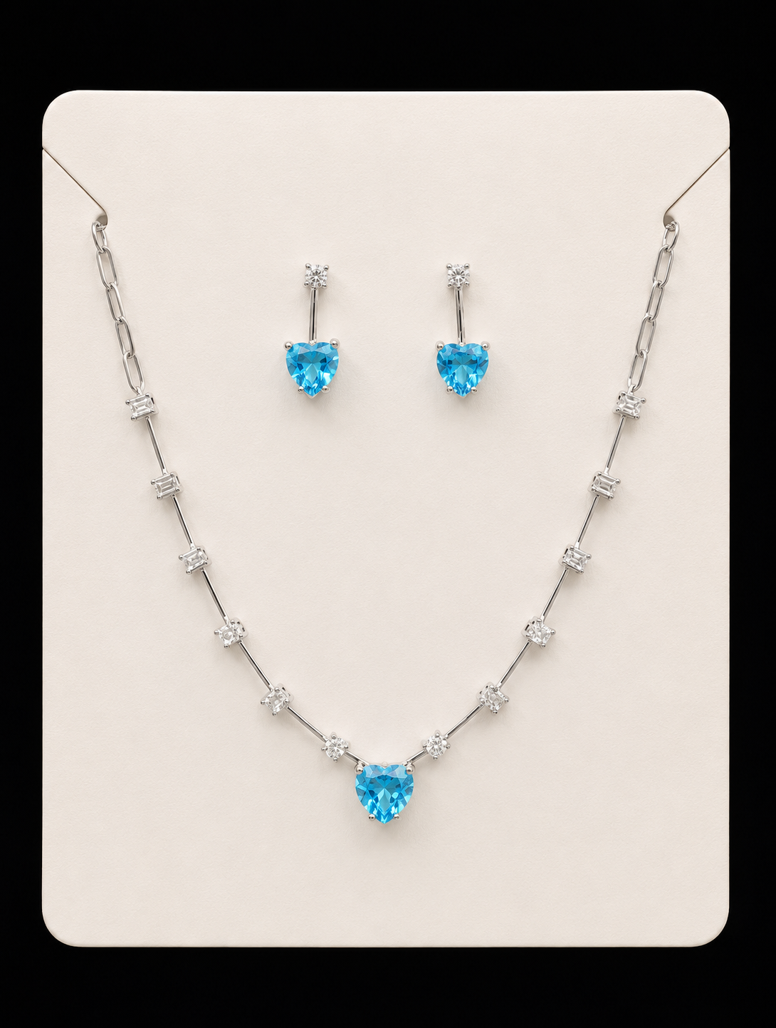 Swiss Blue Topaz Heart & Bar Minimalist Set
