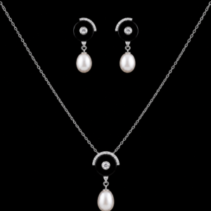 Onyx Crescent & Pearl Drop Jewelry Set