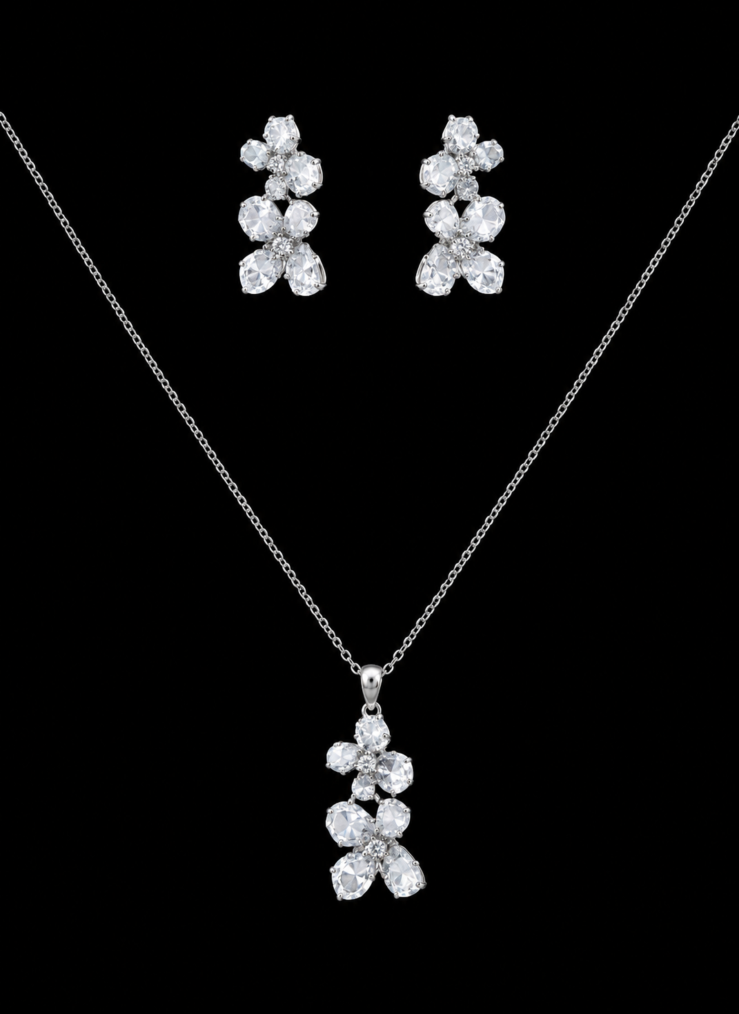 Frosted Crystal Blossom Cluster Pendant Set