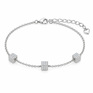 Sterling Silver Pavé Cube Charm Chain Bracelet
