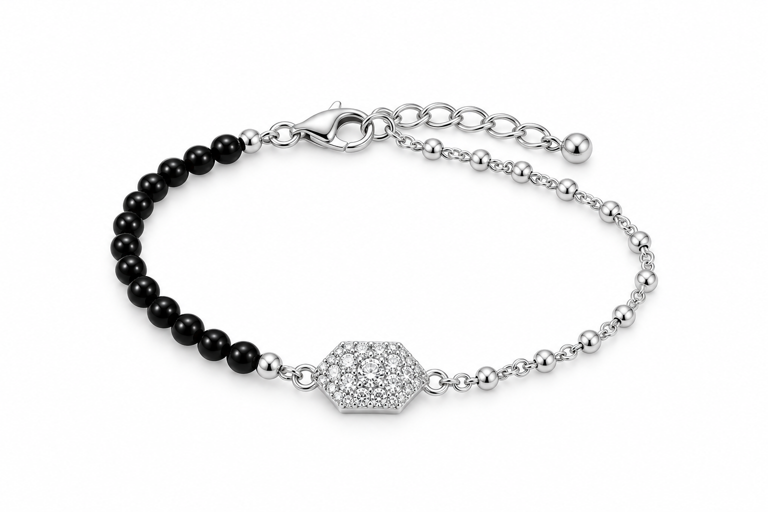 Sterling Silver & Black Onyx Dual-Tone Filigree Bead Bracelet