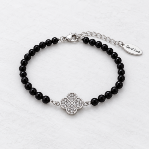Sterling Silver Filigree Charm & Black Onyx Bead Bracelet