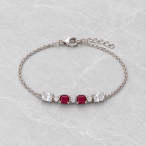 Silver Ruby & Baguette Gemstone Chain Bracelet