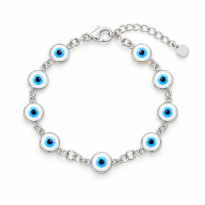 Silver Mother of Pearl Evil Eye Link Bracelet