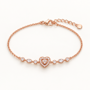 Rose Gold Sparkling Double Heart Chain Bracelet