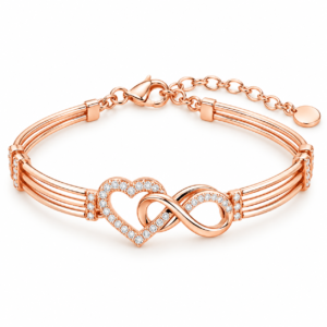 Rose Gold & Silver Interlocking Heart Cuff Bracelet