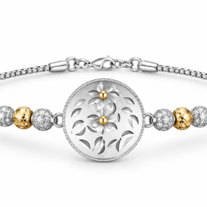 Floral Dual Tone Silver Bracelet