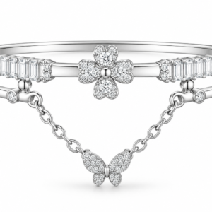 Butterfly Charm Diamond Open Cuff Bracelet