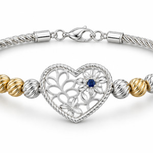 Elegant Heart Floral Silver Bracelet