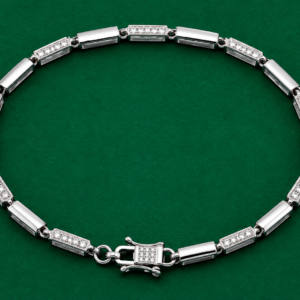 Men's Silver CZ-Paved Cylindrical Bar Link Bracelet