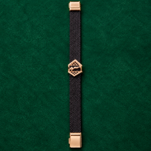 Men's Black Stainless Steel Mesh Bracelet with Rose Gold Geometric Charm