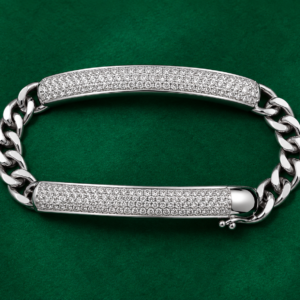 Men's Silver Micro-Paved Dual Bar Curb Chain Bracelet
