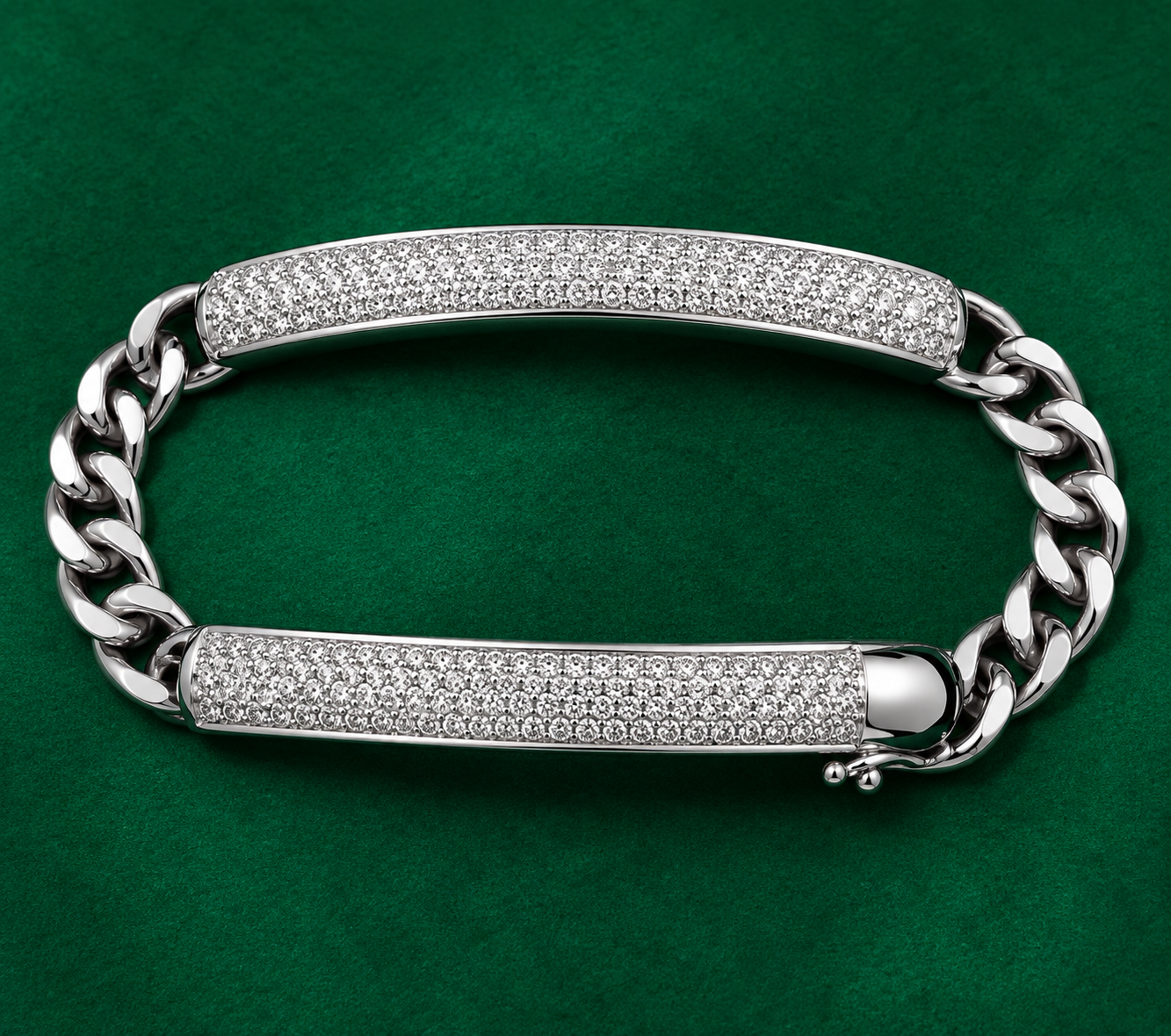 Men's Silver Micro-Paved Dual Bar Curb Chain Bracelet