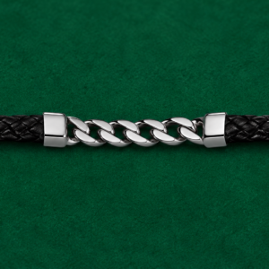 Men's Braided Leather Bracelet with CZ Cuban Link Center