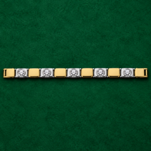 Men's Dual-Tone Gold & Silver CZ Bar Link Bracelet