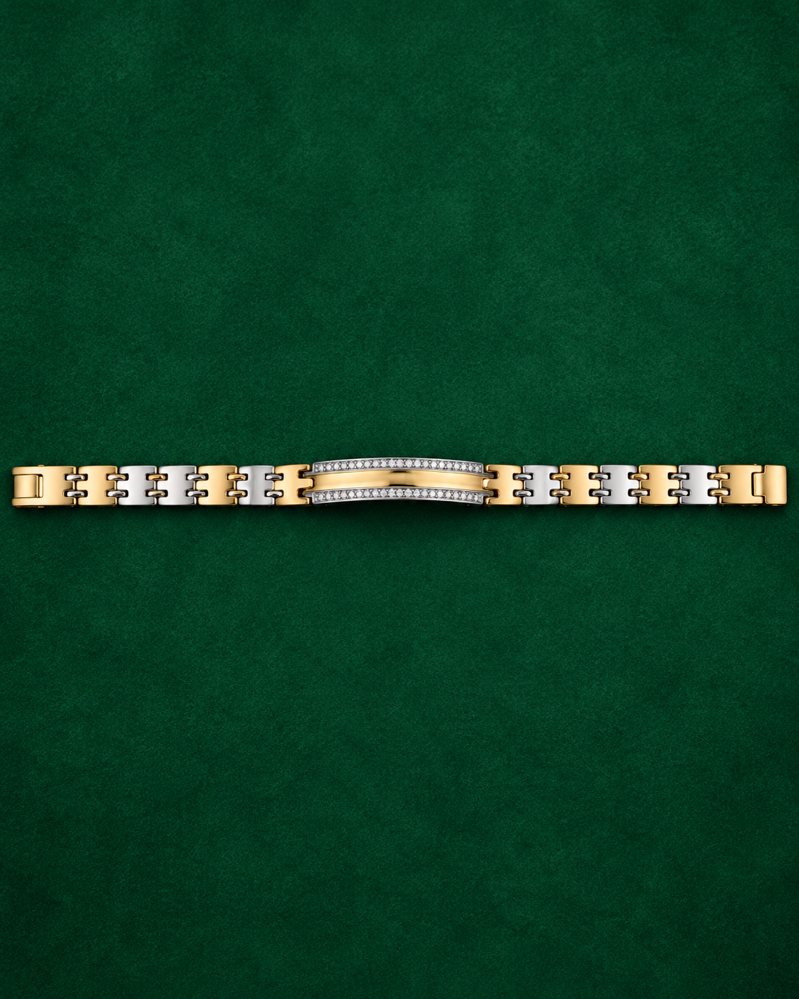 Men's Rose Gold & Silver CZ Curved ID Plate Bracelet