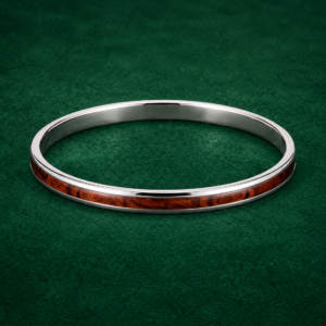 Men's Classic Silver Kada with Rich Wood Inlay