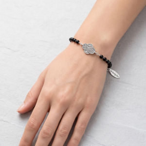 Sterling Silver Filigree Charm & Black Onyx Bead Bracelet