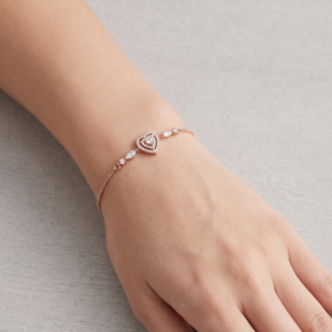 Rose Gold Sparkling Double Heart Chain Bracelet