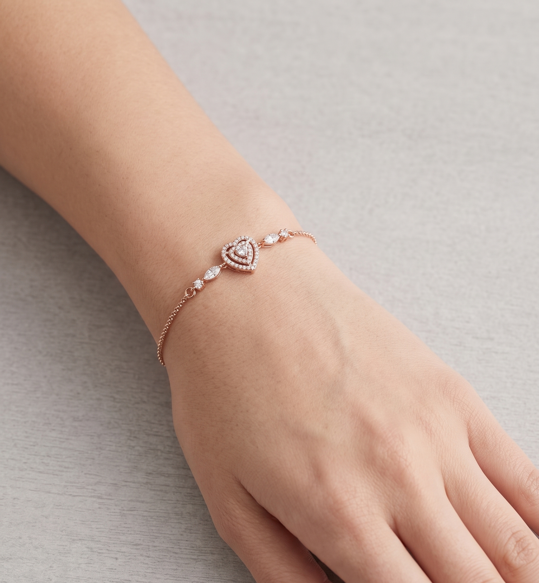 Rose Gold Sparkling Double Heart Chain Bracelet