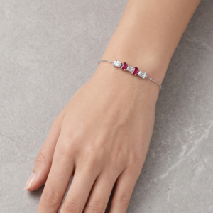 Silver Ruby & Baguette Gemstone Chain Bracelet