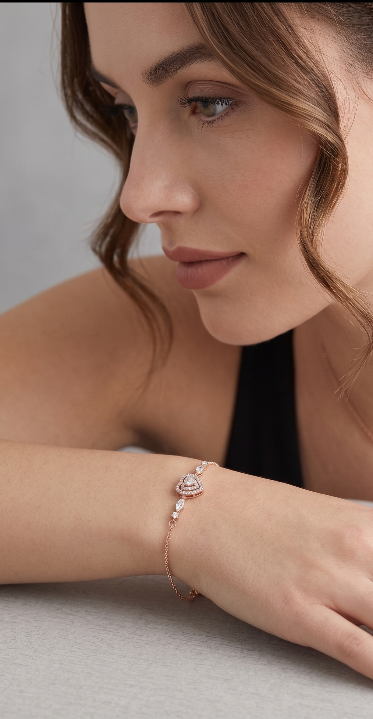 Rose Gold Sparkling Double Heart Chain Bracelet - Image 2