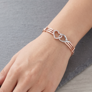 Rose Gold & Silver Interlocking Heart Cuff Bracelet