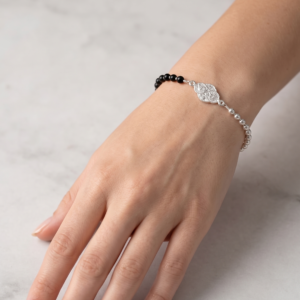 Sterling Silver & Black Onyx Dual-Tone Filigree Bead Bracelet