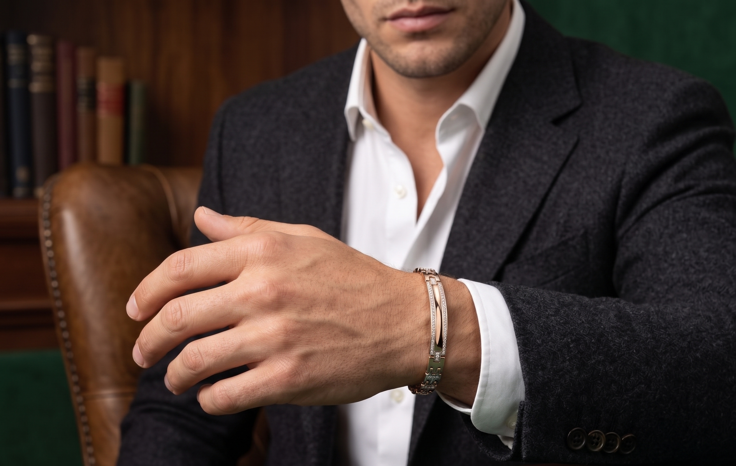 Men's Rose Gold & Silver CZ Curved ID Plate Bracelet - Image 2