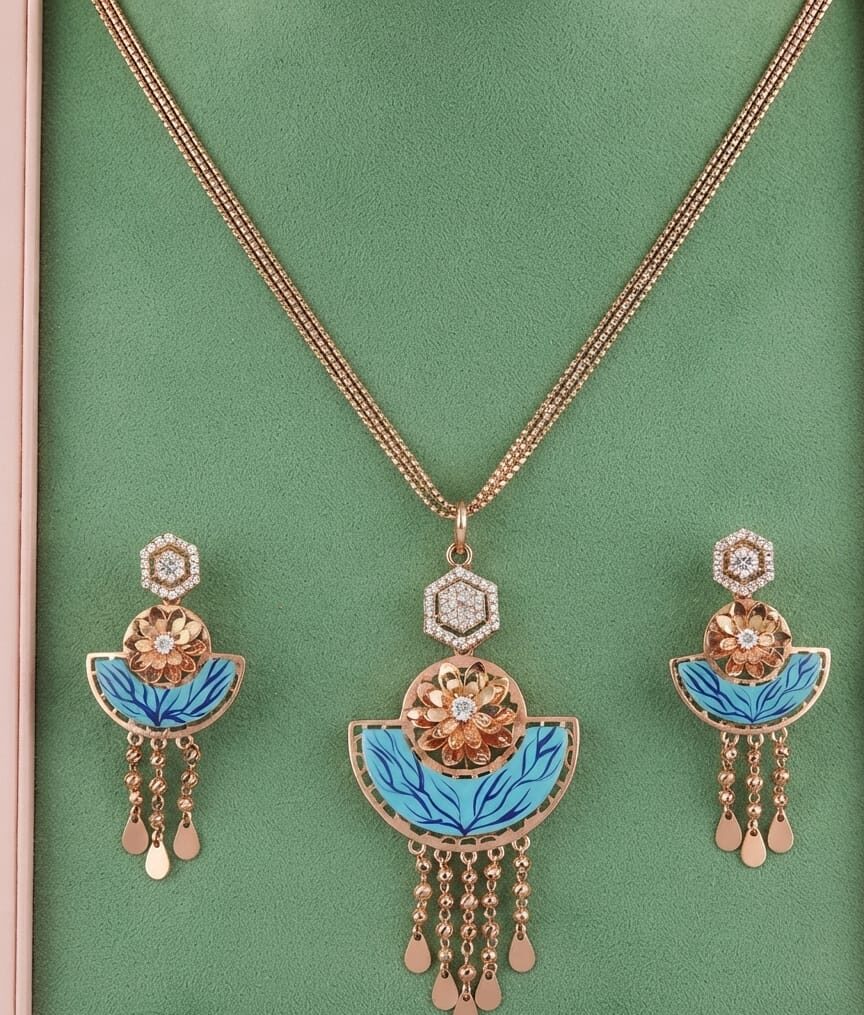 Sky Blue Meenakari Chandelier Fusion Set