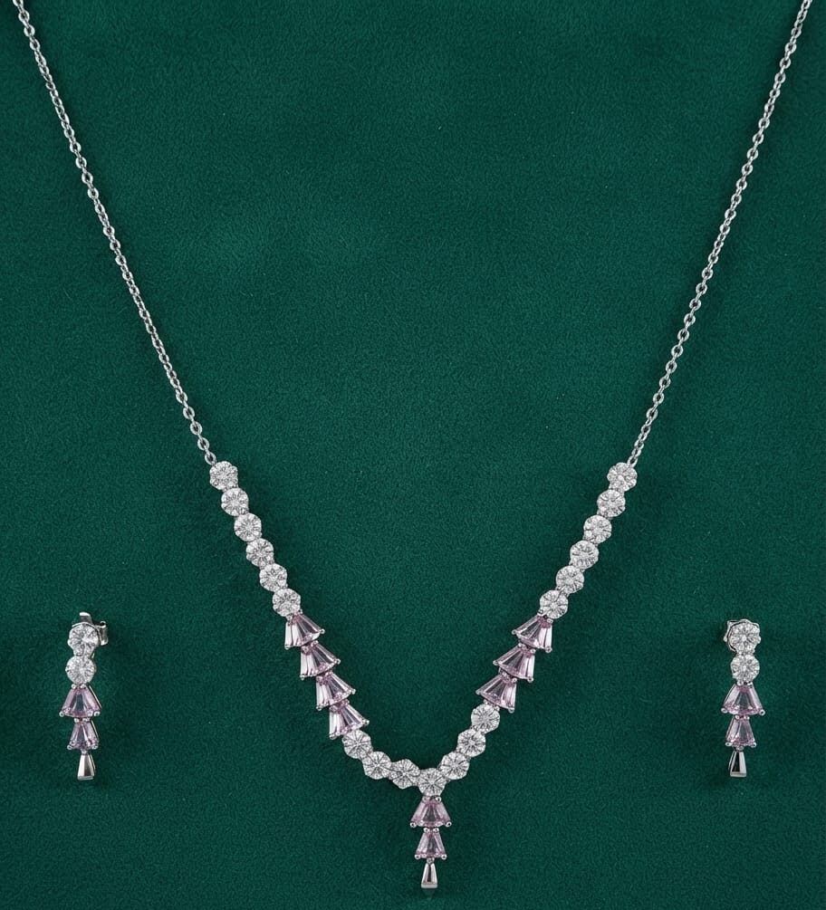 Blush Pink Chevron Crystal Necklace Set