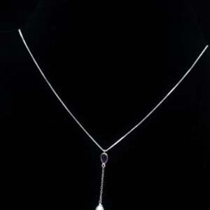 Purple Stone Pearl Drop Necklace