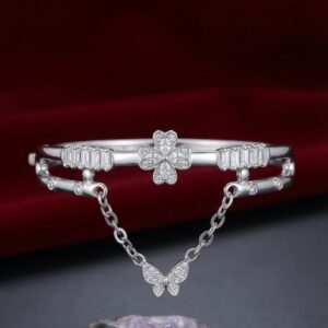Butterfly Charm Diamond Open Cuff Bracelet