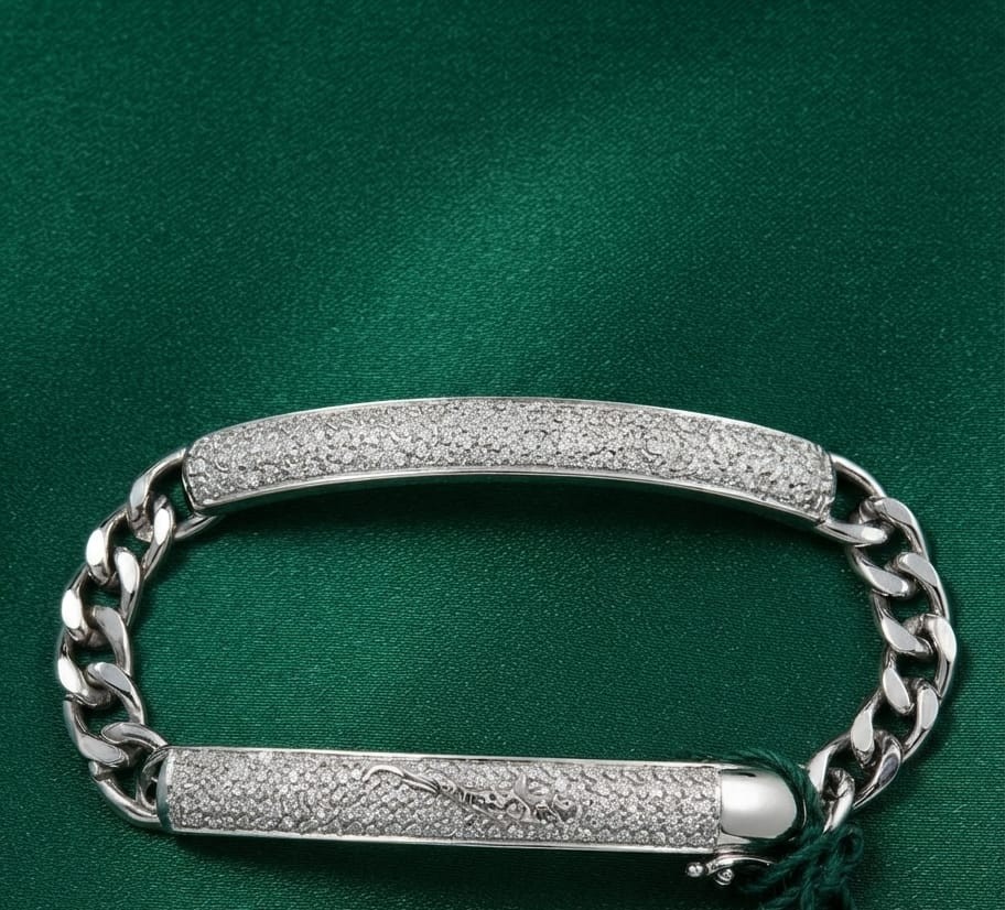 Men's Silver Micro-Paved Dual Bar Curb Chain Bracelet