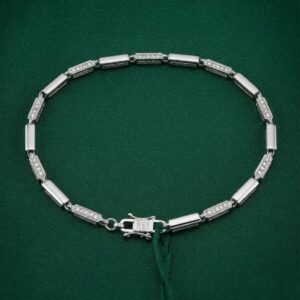 Men's Silver CZ-Paved Cylindrical Bar Link Bracelet