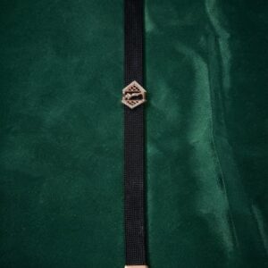 Men's Black Stainless Steel Mesh Bracelet with Rose Gold Geometric Charm