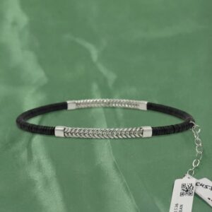 Men's Urban Silver-Accent Textured Black Bracelet