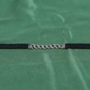 Men's Braided Leather Bracelet with CZ Cuban Link Center