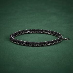 Men's Oxidized Silver Chain & Black Thread Bracelet