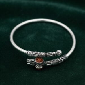 Silver Trishul & Damroo Rudraksha Adjustable Kada